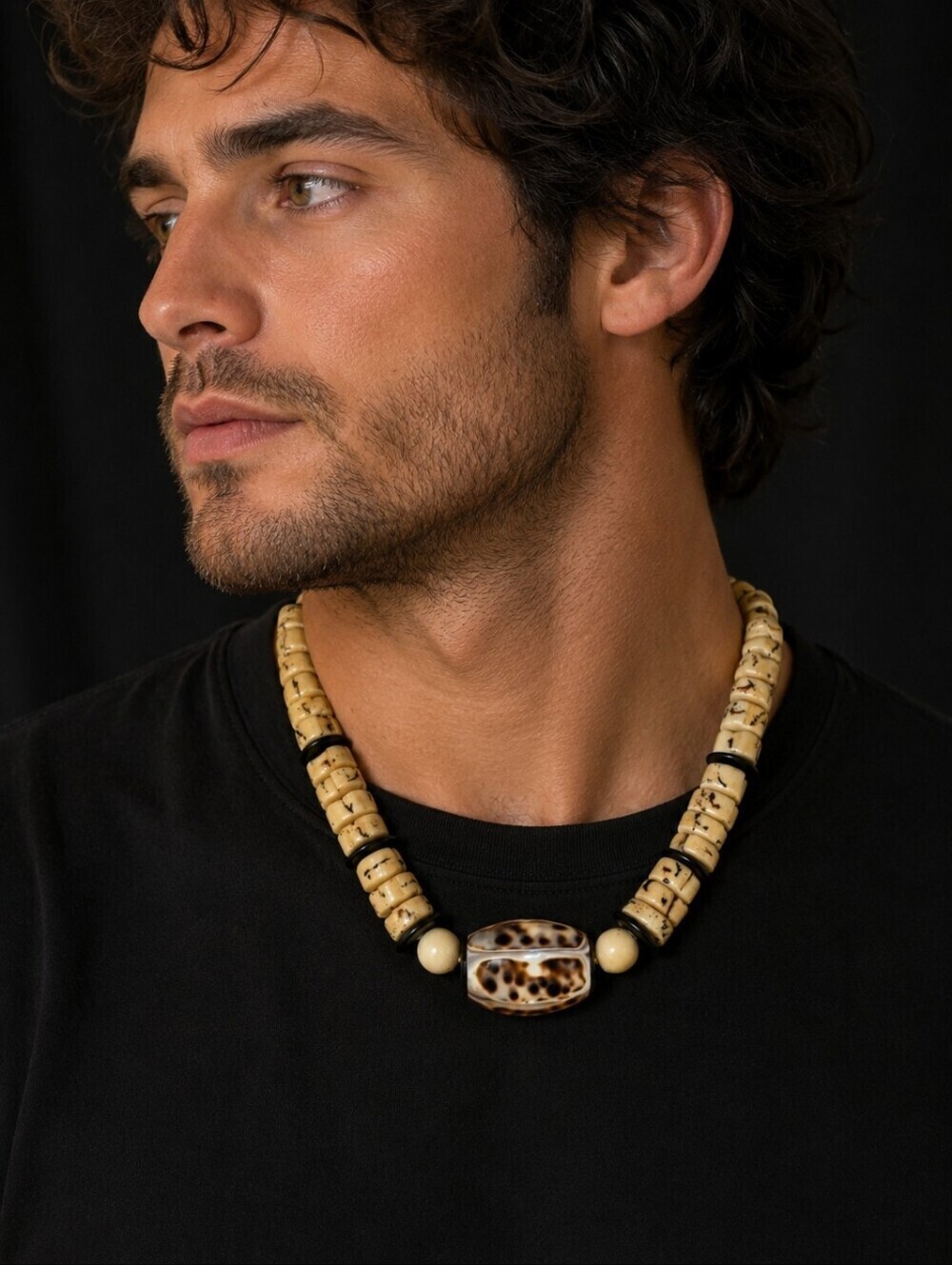 Vtg Estate Baroque Tiger Cowrie Shell Bone Beaded Tribal Nomad Necklace